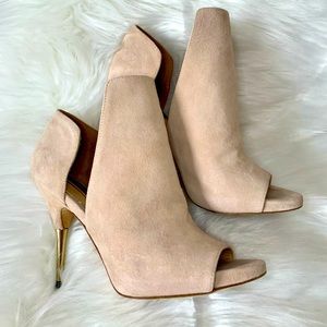 Rachel Zoe Blush Suede cutout gold heels
